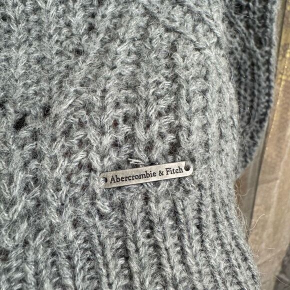 Abercrombie & Fitch Gray Fuzzy Alpaca Wool Open Knit Chunky Sweater XS - Picture 4 of 10